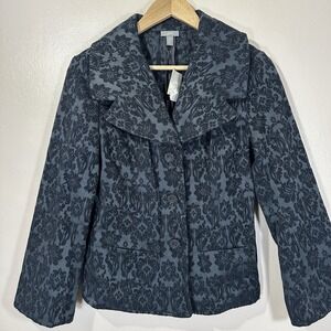 NWT J Jill Blazer Jacket Women Size 8P Paisley Print Black 3 Button Close